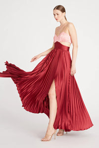 Amur Elodie Pleated Cutout Gown in Peachy Apricot/Red Ochre