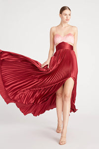 Amur Elodie Pleated Cutout Gown in Peachy Apricot/Red Ochre