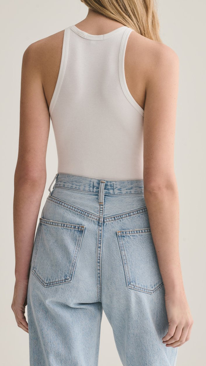 AGOLDE Denim Rianne High Neck Racerback Bodysuit in White