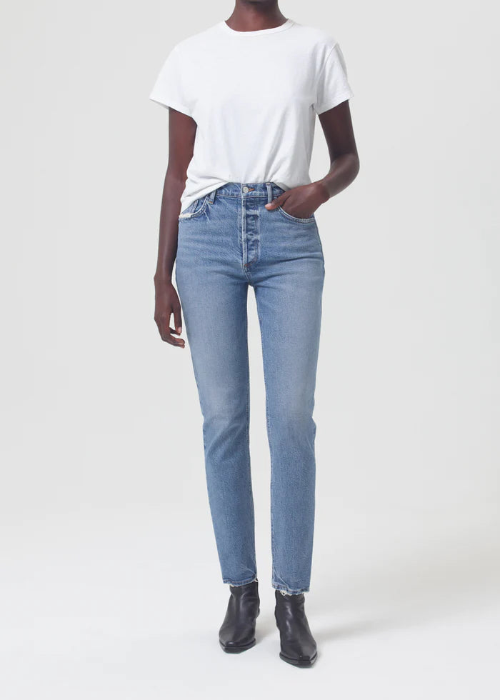 AGOLDE Denim Riley Long High Rise Straight in Cove