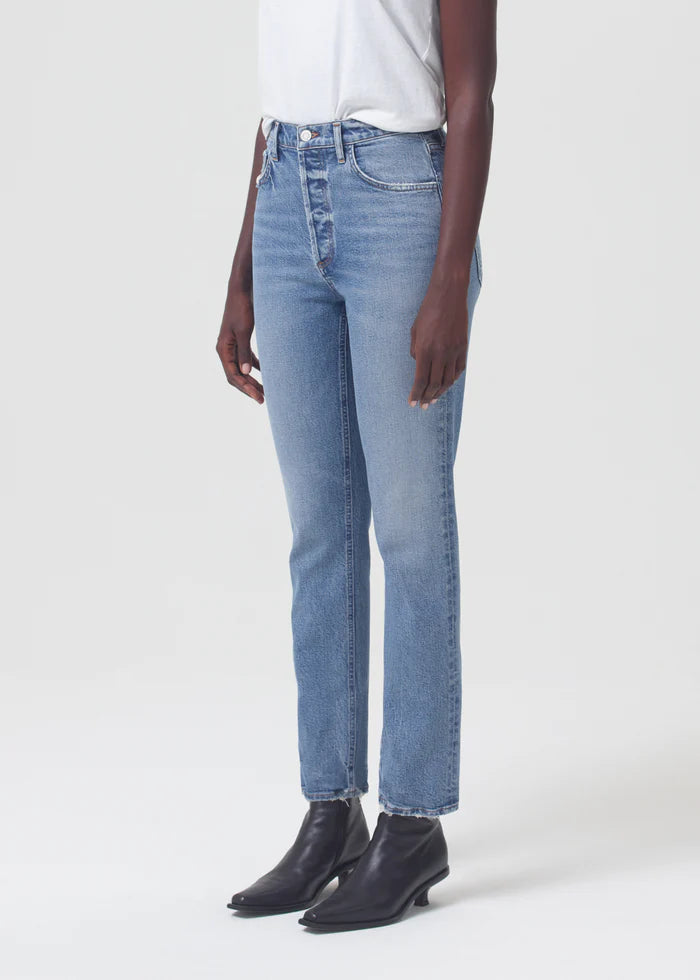 AGOLDE Denim Riley Long High Rise Straight in Cove