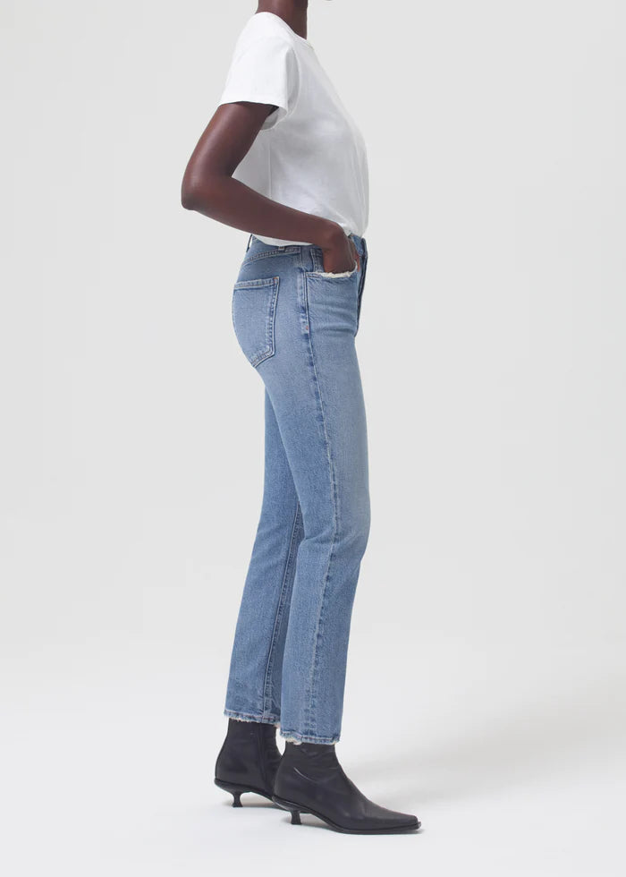 AGOLDE Denim Riley Long High Rise Straight in Cove