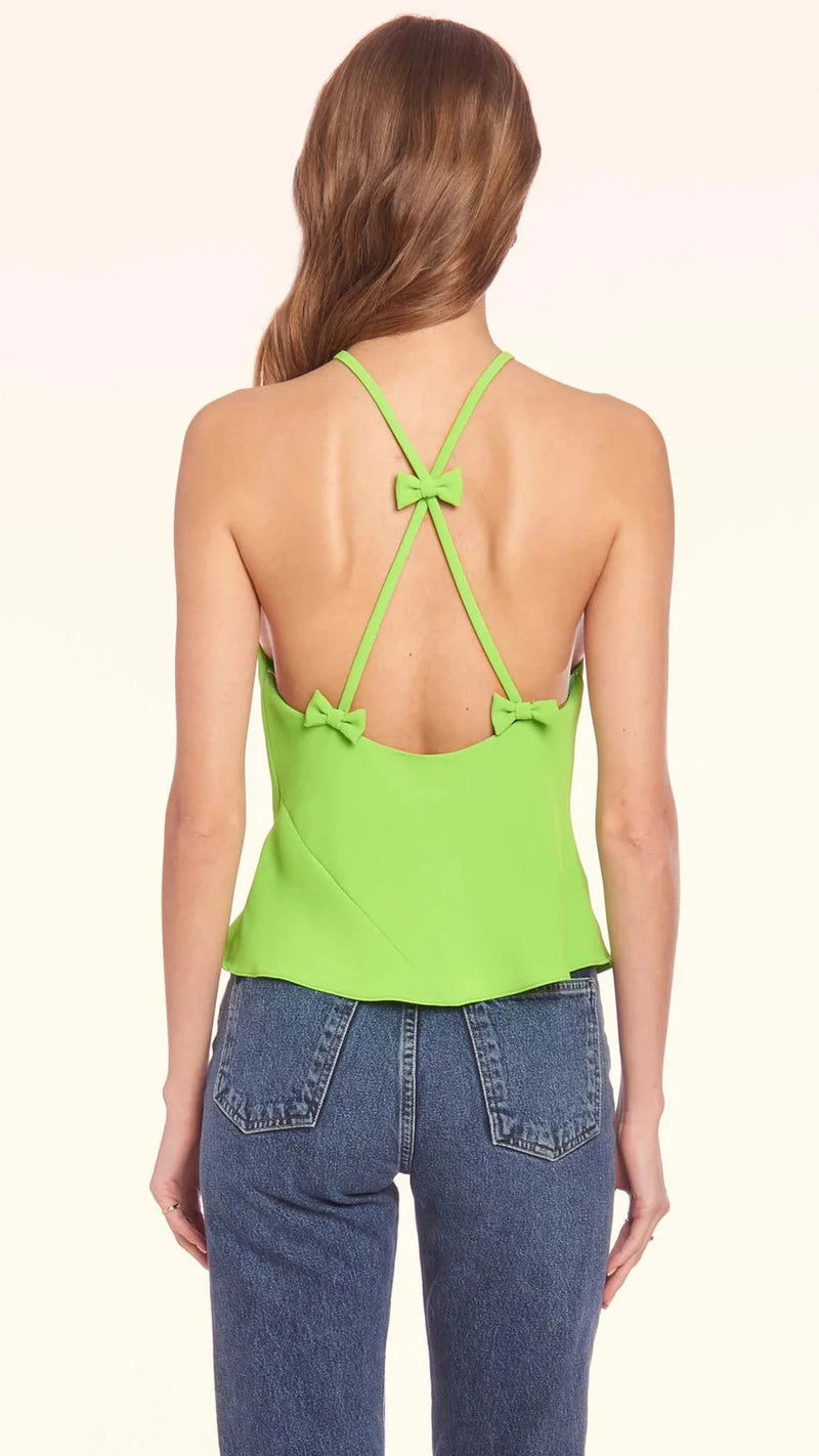 Amanda Uprichard Melonie Bow Halter Top in Apple