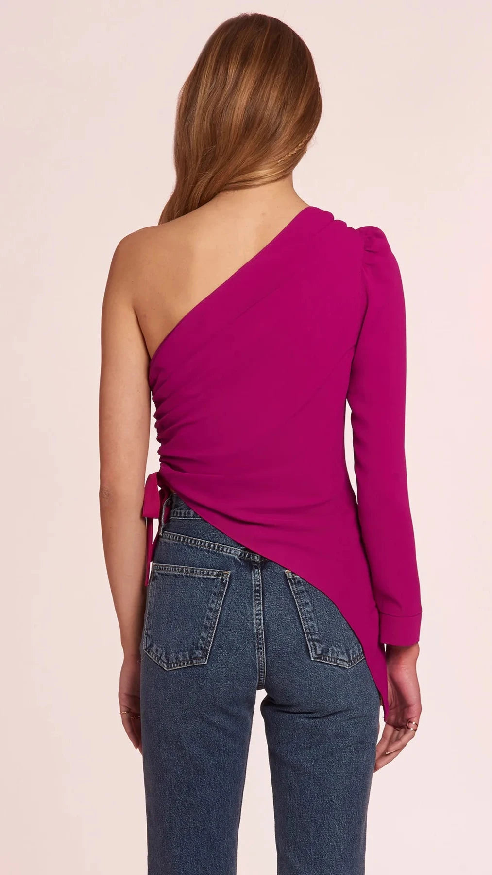 Amanda Uprichard Maryclare One Shoulder Long Sleeve Top in Magenta