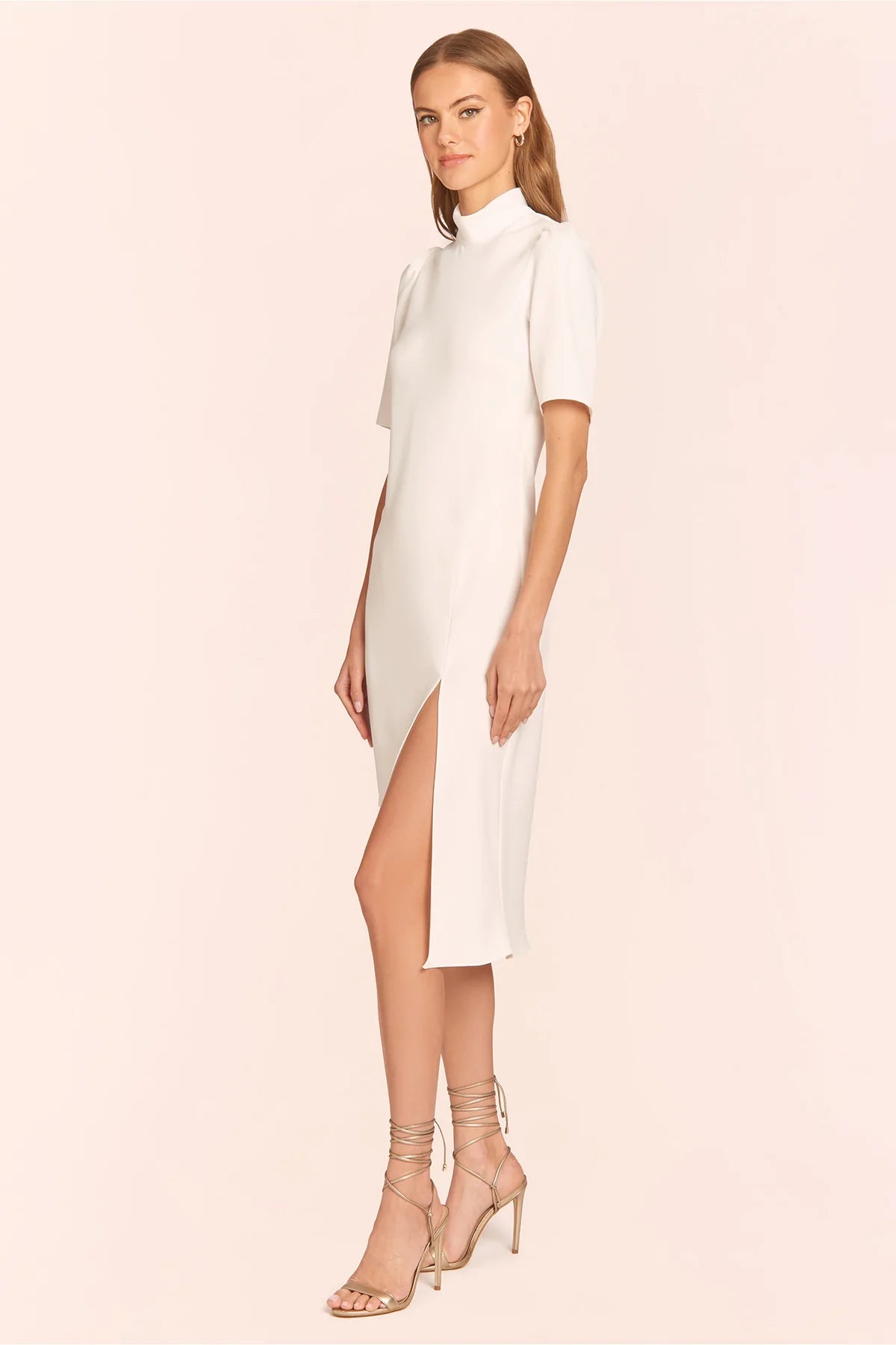 Amanda Uprichard Butler Short Sleeve Midi Dress in Ivory