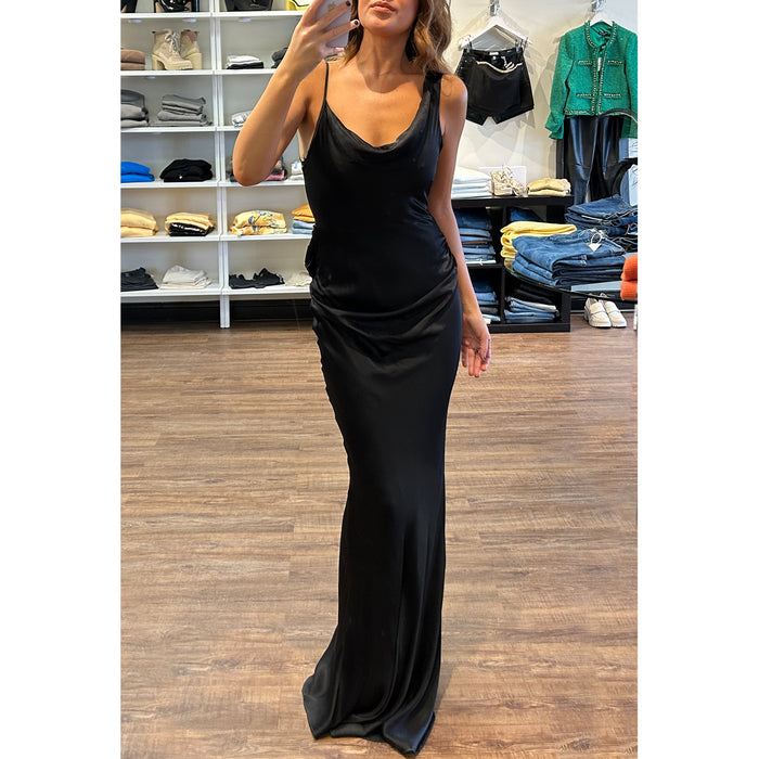 CD Satin Draped Gown in Black *ONLY AVAILABLE IN STORE*