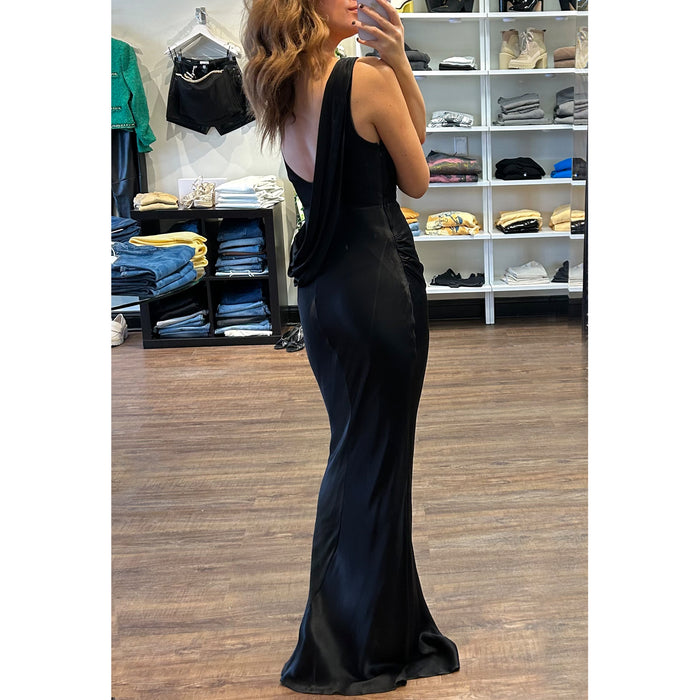 CD Satin Draped Gown in Black *ONLY AVAILABLE IN STORE*