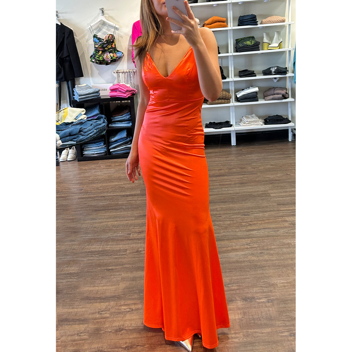 CD Jersey Plunging Back Gown