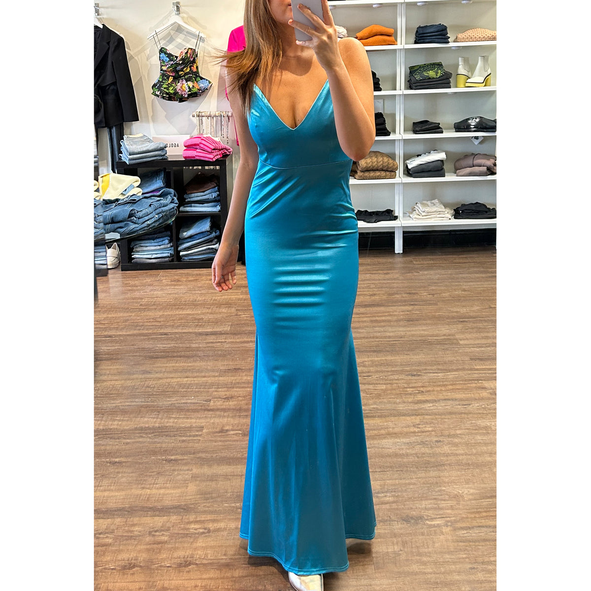 CD Jersey Plunging Back Gown