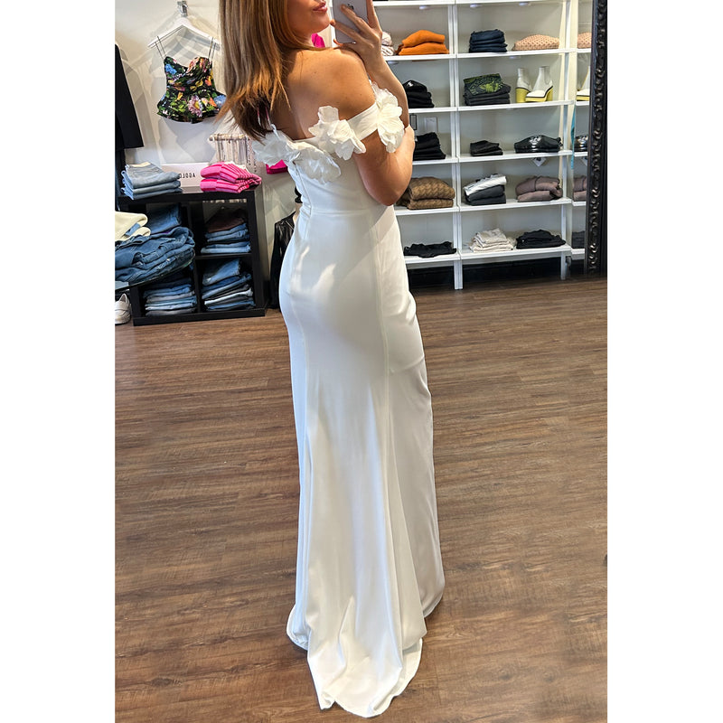 CD Off The Shoulder Petal Gown in White