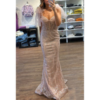 CD Shimmering Fit and Flare Gown in Rose Gold