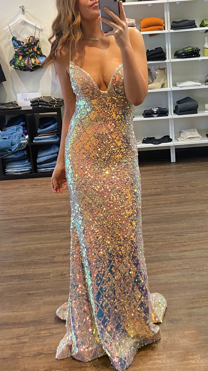 CD Mermaid Sequin With Lace Up Back in Iridescent