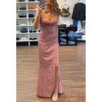 CD Glitter Corset Cowl Tie Back Gown in Rosewood