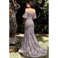 CD Fitted Off The Shoulder Mermaid Lace Gown in Violet