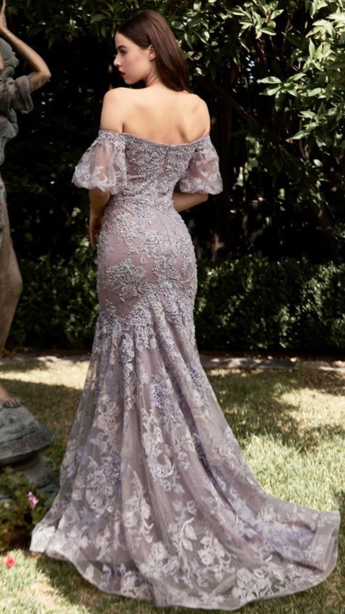 CD Fitted Off The Shoulder Mermaid Lace Gown in Violet