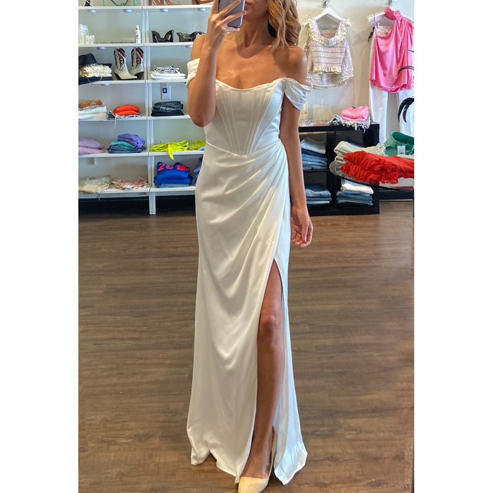 CD Corset Pleated Gown in White