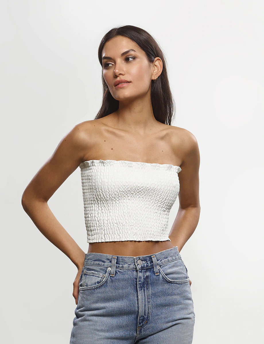Commando Faux Leather Faux Leather Smocked Tube Top in White