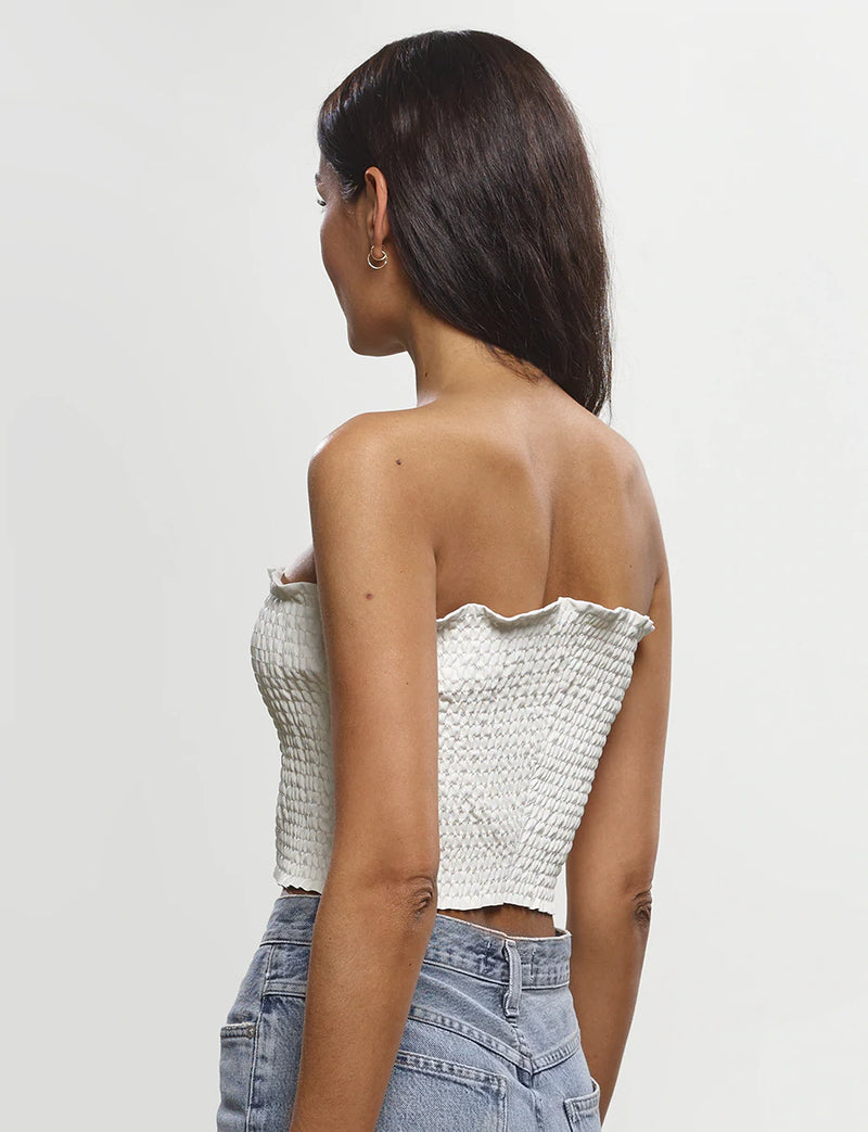 Commando Faux Leather Faux Leather Smocked Tube Top in White