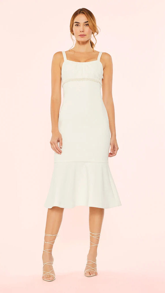 Likely Lane Pearl Trumpet Midi Dress in White