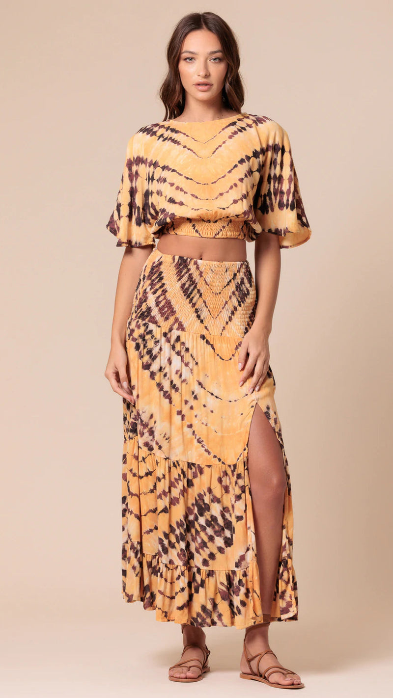 Lusana Marla Smocked Tie Dyed Maxi Skirt in Oasis