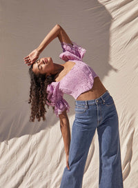 Saylor Xander Puff Sleeve Lace Top in Purple