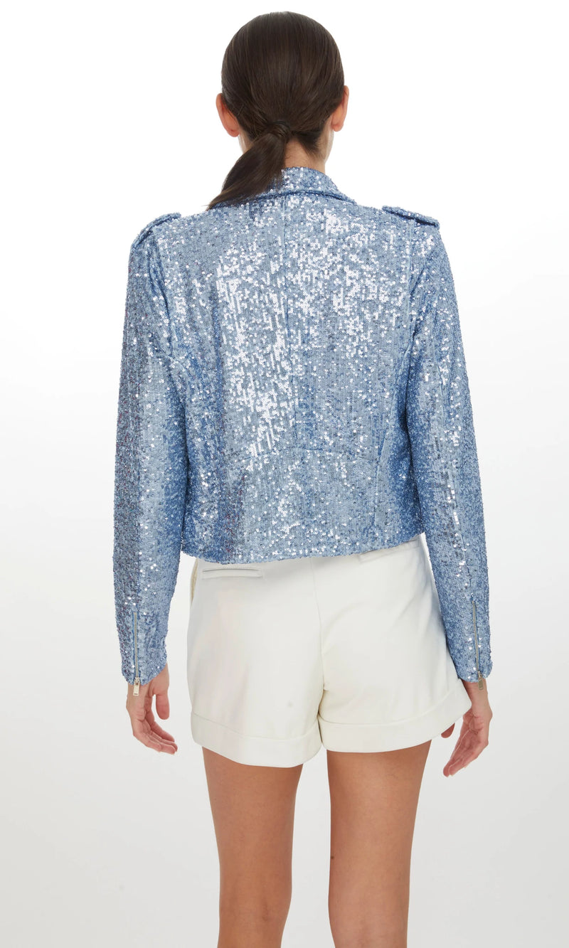 Generation Love Robin Sequin Moto Jacket in Chambray Blue