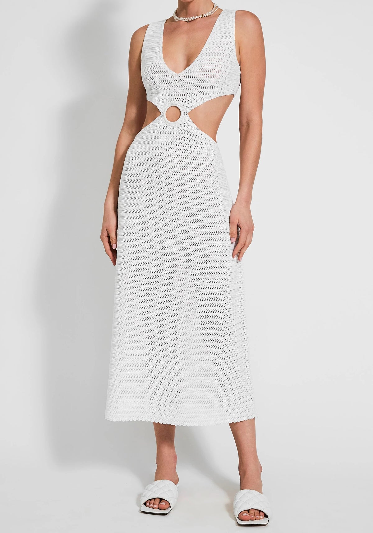 Devon Windsor Sonya Crochet Cutout Dress in Off White