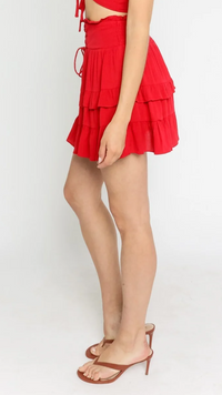 Olivaceous Lace Up Skirt in Red