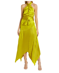 Amur Dixon Halter Dress in Citrine Green