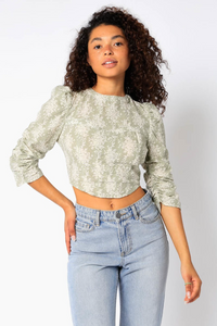 Gretchen Open Back Top in Green Print