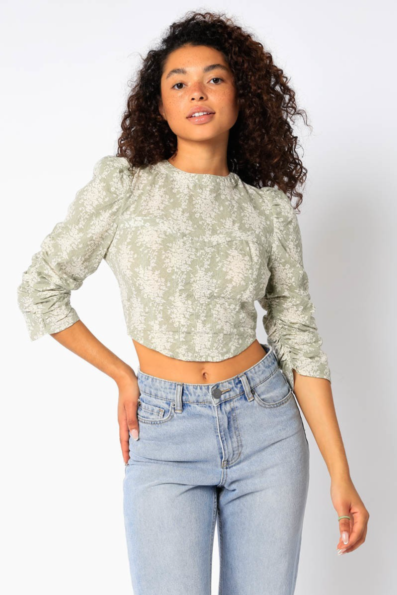 Gretchen Open Back Top in Green Print