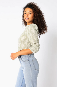 Gretchen Open Back Top in Green Print