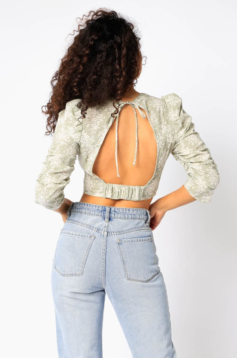 Gretchen Open Back Top in Green Print