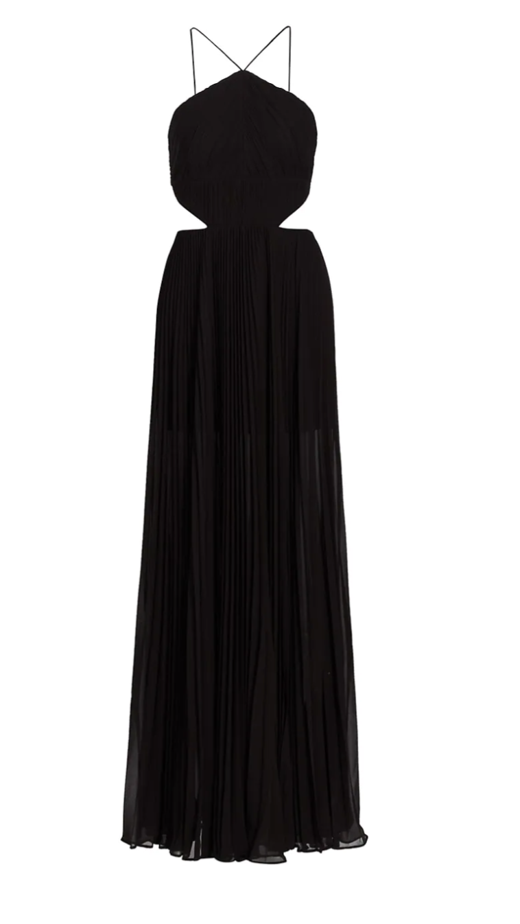 Amur Janet Halterneck Cutout Pleated Gown in Black