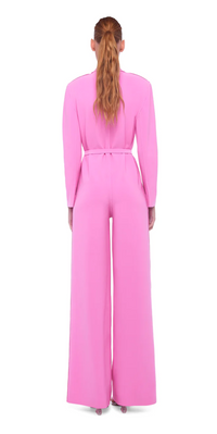 Norma Kamali Single Breasted Straight Leg Jumpsuit in Candy Pink