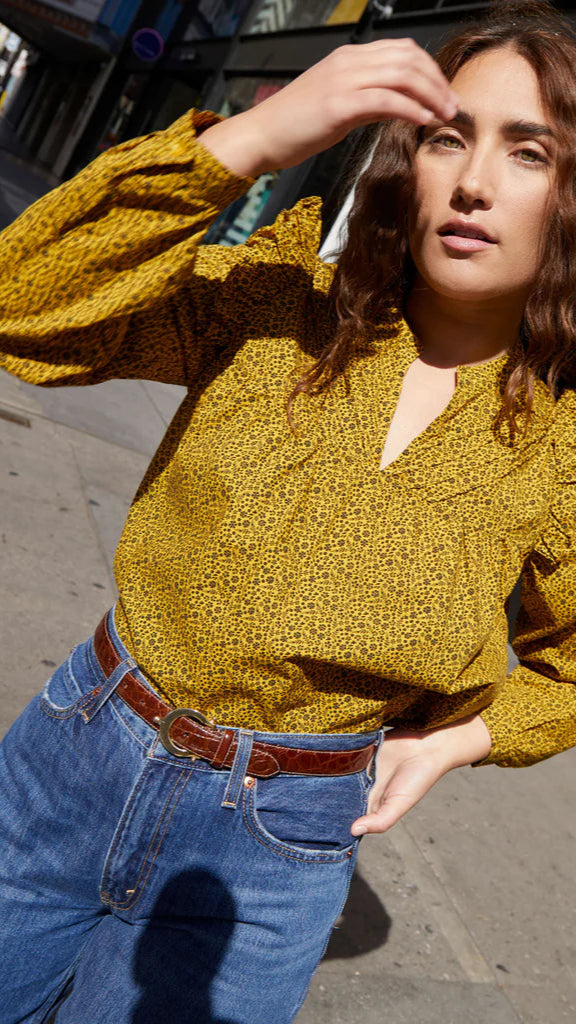 Nation LTD Tilly A Line Ruffle Top in Citrine Floral