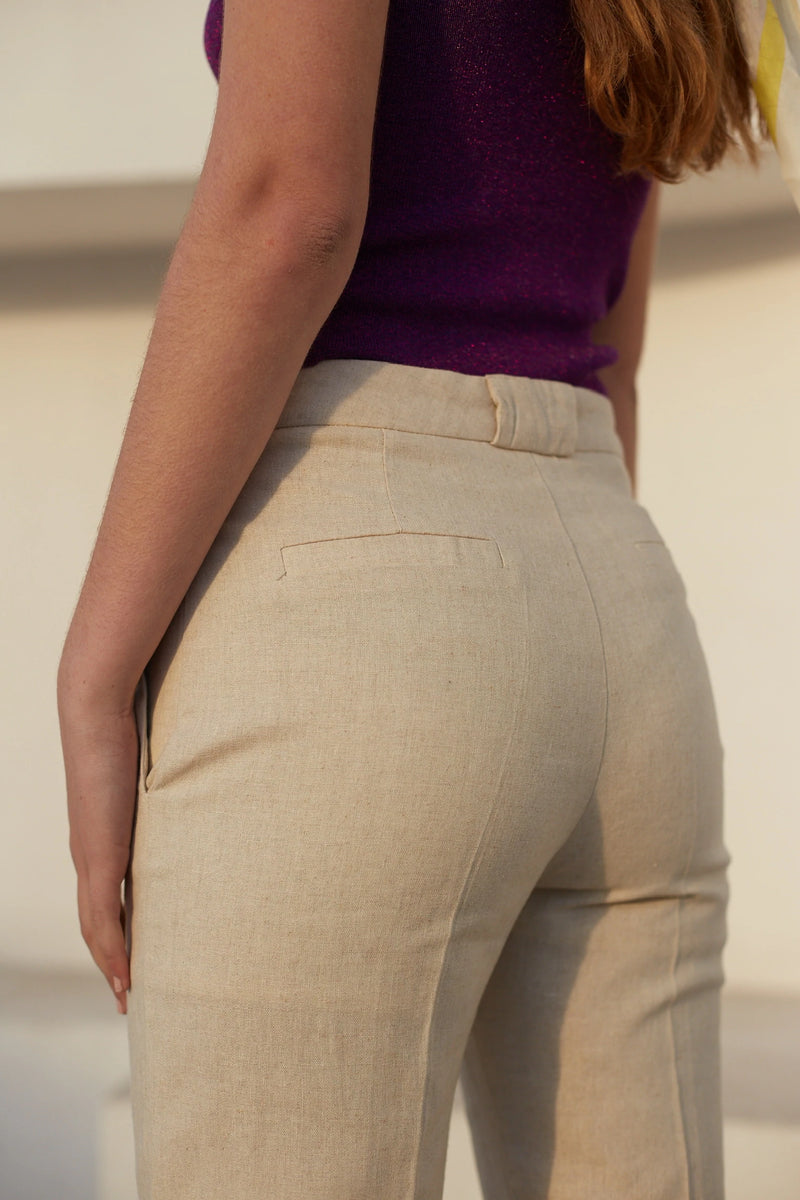 Deluc. Willow Linen High Rise Pant in Light Sand