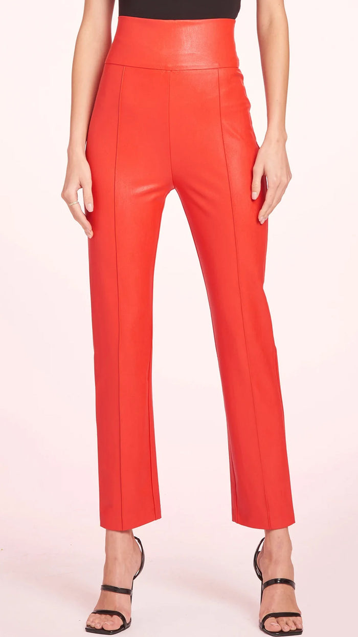 Amanda Uprichard Romana High Waisted Faux Leather Pant in Lipstick