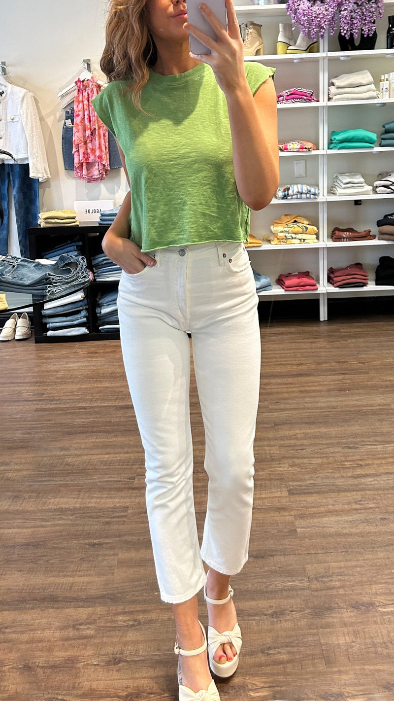 AGOLDE Denim Riley High Rise Straight Crop in Sour Cream