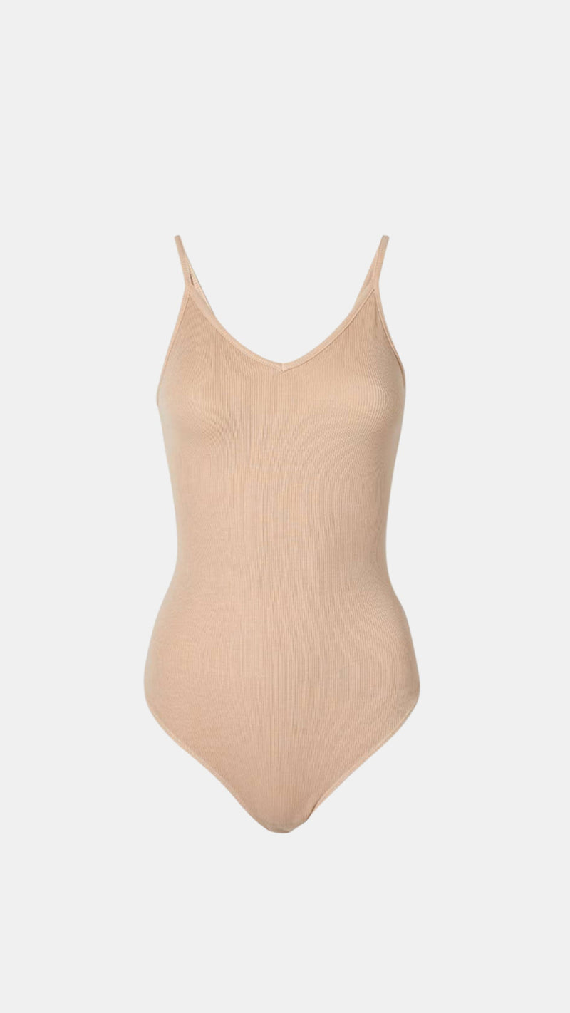 AGOLDE Denim Spaghetti Strap Bodysuit in Nude