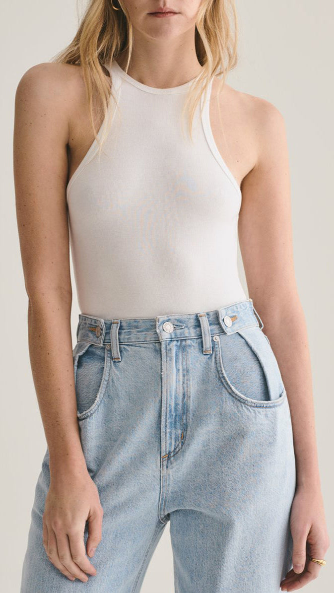 AGOLDE Denim Rianne High Neck Racerback Bodysuit in White