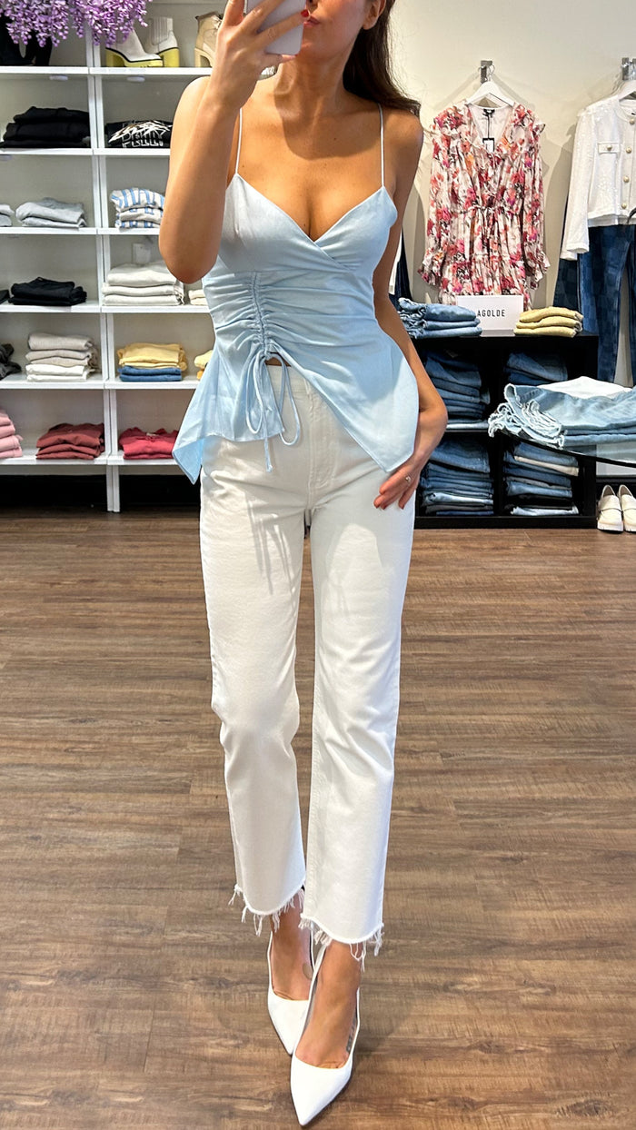 Amanda Uprichard Tink Linen Top in Powder Blue