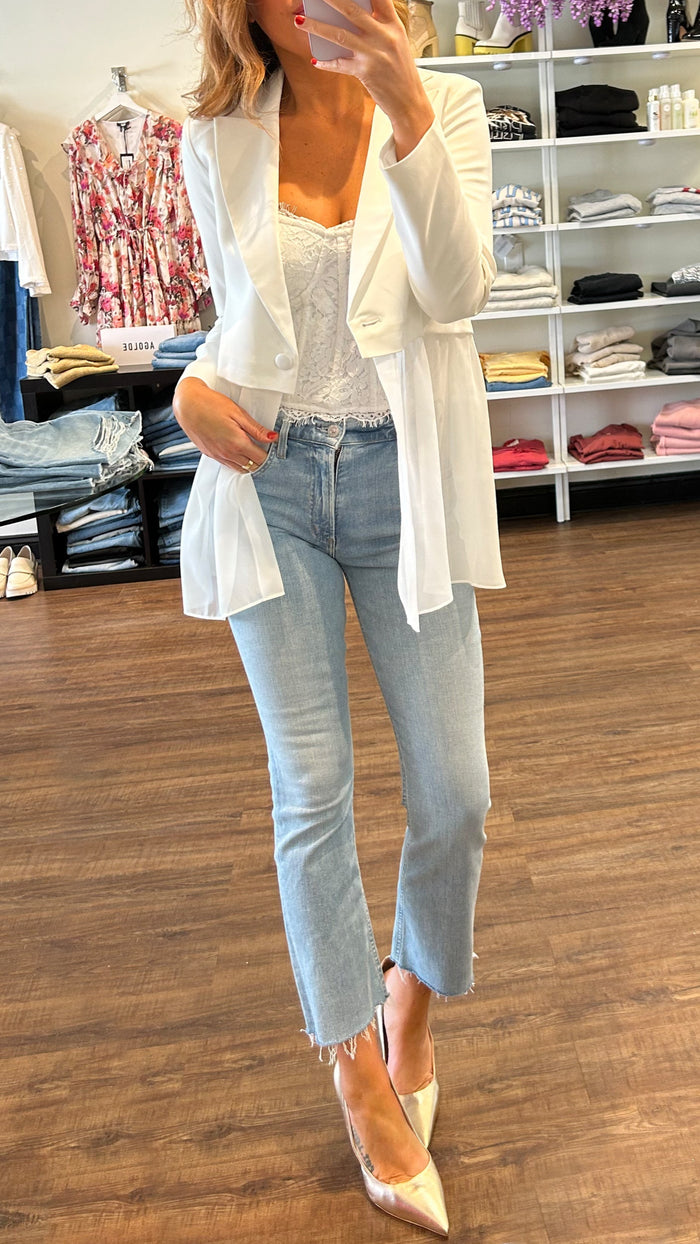 Amanda Uprichard Jonas Sheer Bottom Blazer in Ivory