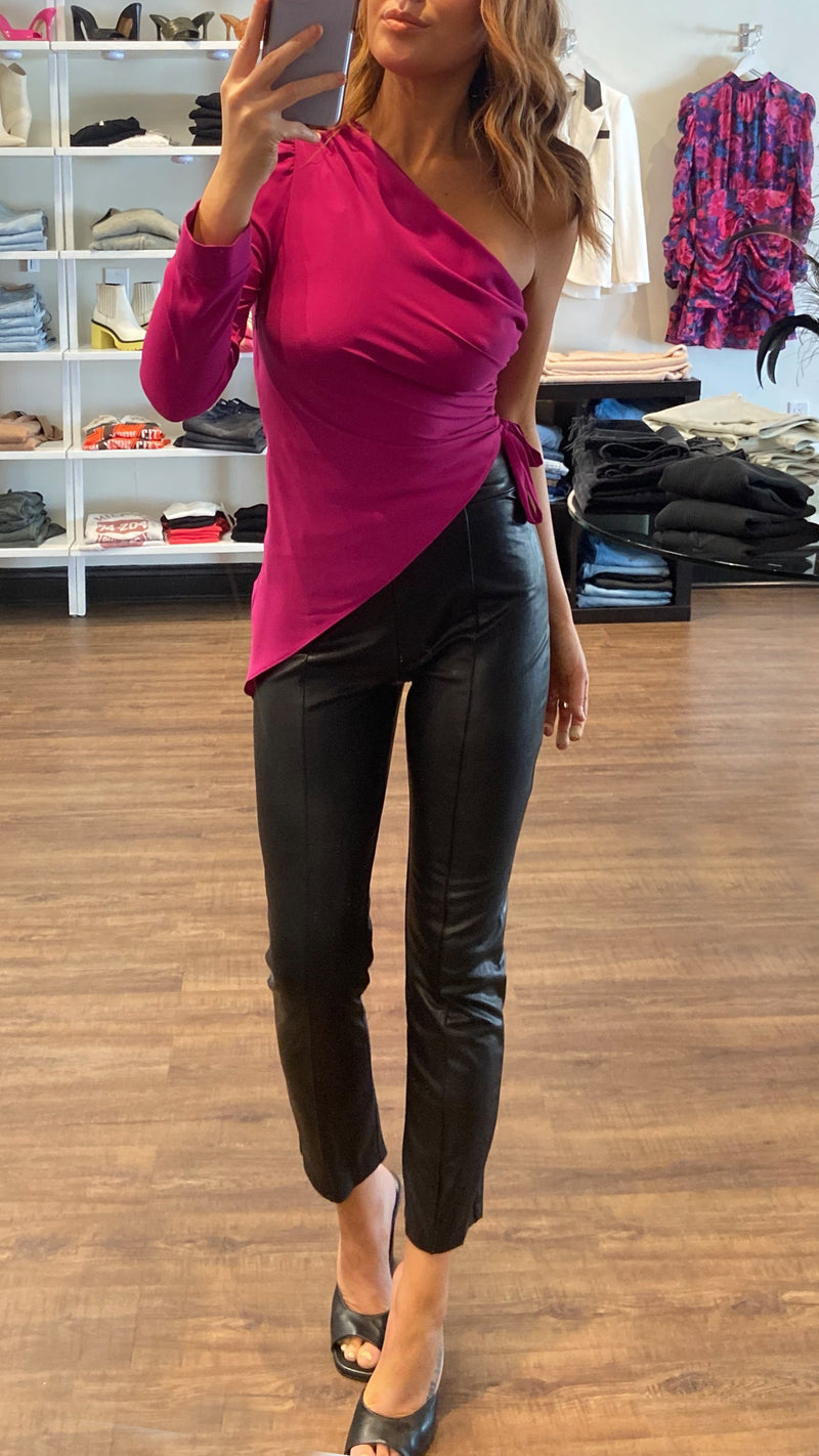 Amanda Uprichard Maryclare One Shoulder Long Sleeve Top in Magenta