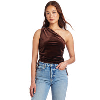 Amanda Uprichard Ania Velvet One Shoulder Top in Cocoa