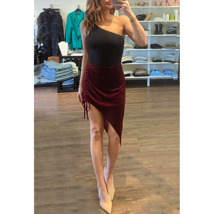 Amanda Uprichard Aviette Velvet Skirt in Wine
