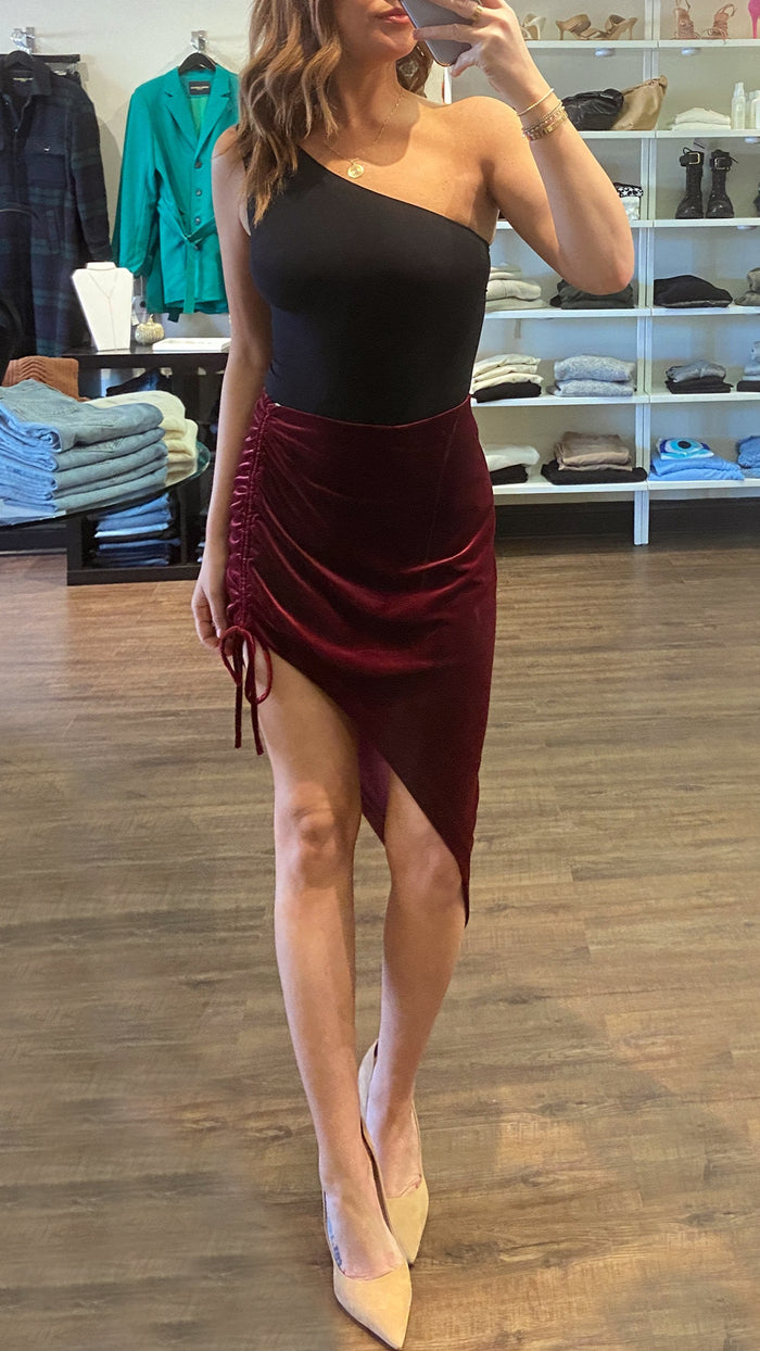 Amanda Uprichard Aviette Velvet Skirt in Wine