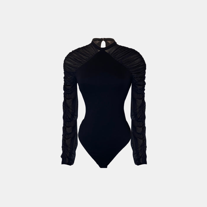 Amanda Uprichard Shandi Sheer Sleeve Bodysuit in Black