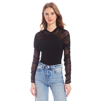 Amanda Uprichard Shandi Sheer Sleeve Bodysuit in Black