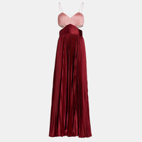 Amur Elodie Pleated Cutout Gown in Peachy Apricot/Red Ochre